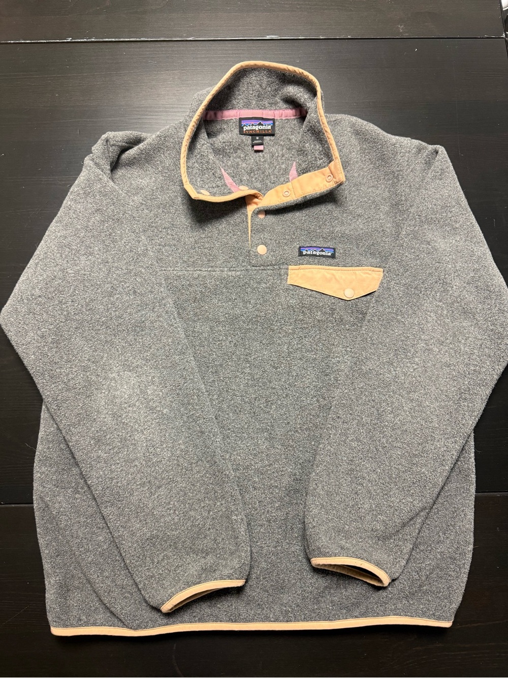 Patagonia Gray Synchilla Fleece with Pink Trim